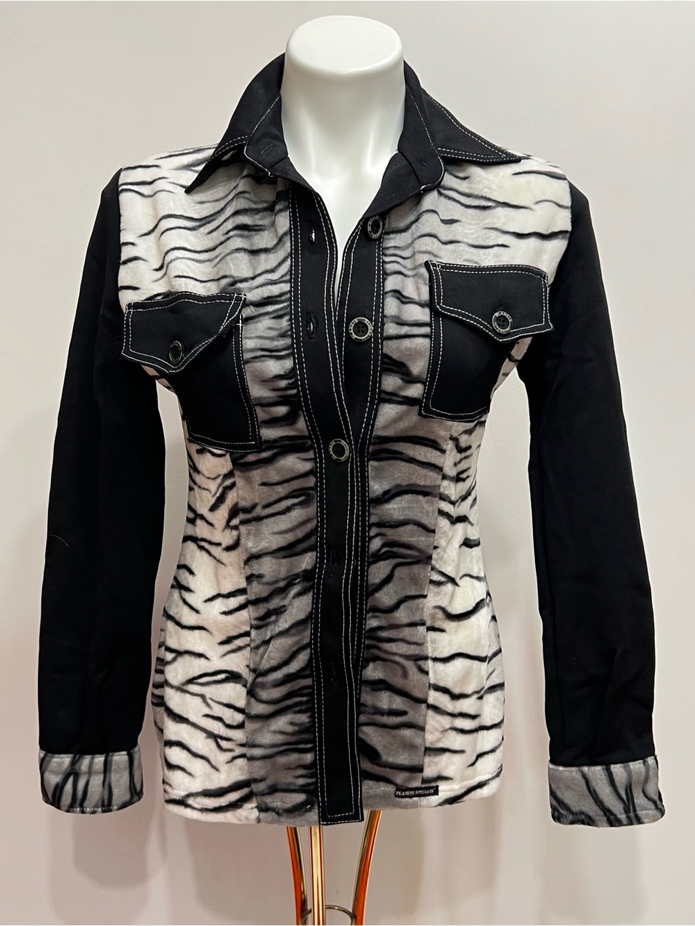 Vintage Y2K Planete Interdite Zebra Print Top Sz Small French Designer